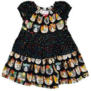 Louise Beland Dress Girls Size 3T Cat Print Polka Dot Ruffle Cute Boutique Style